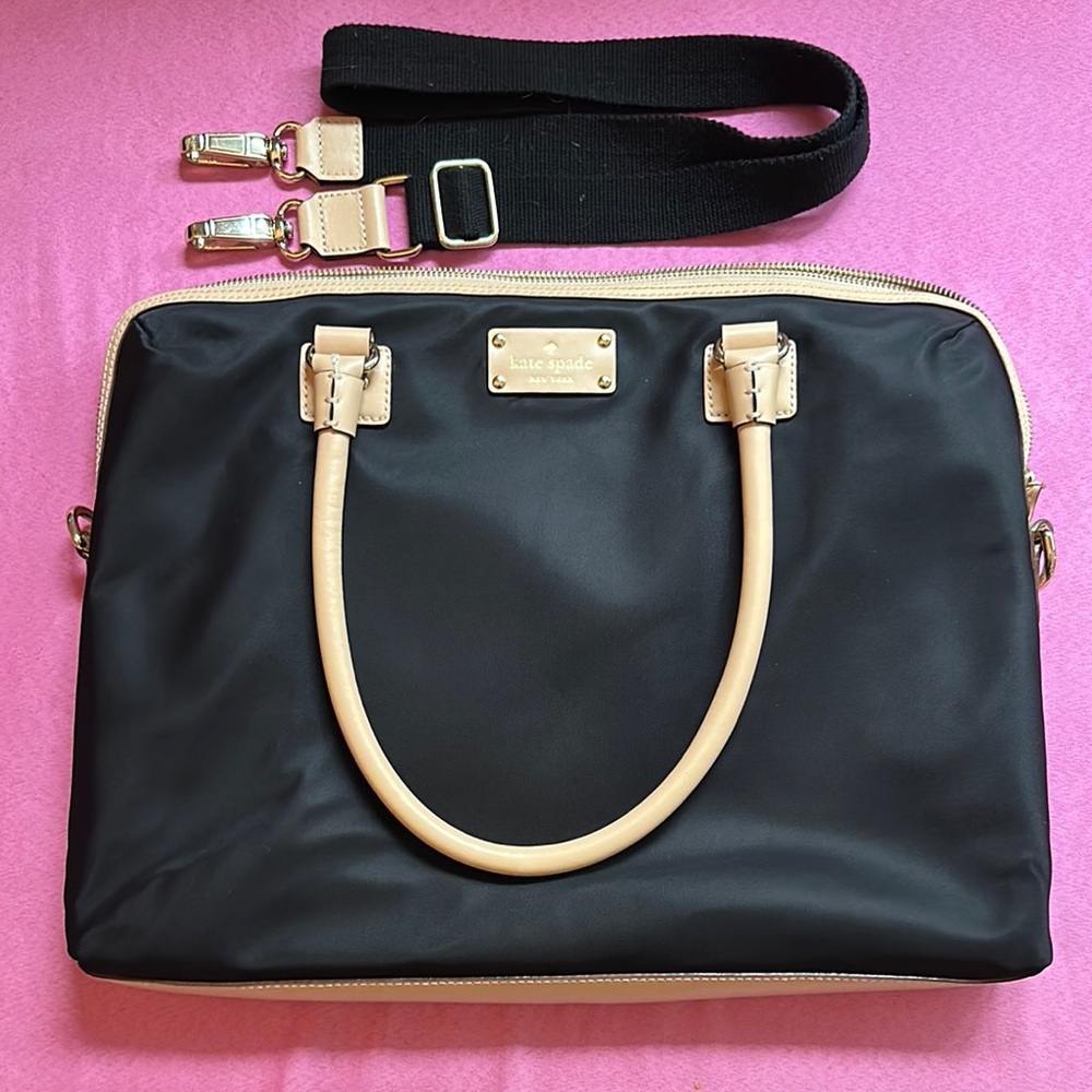 Kate Spade Black and Tan Laptop Bag with Structured Design